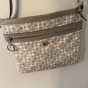 Coach Gray Leather Crossbody Bag with Signature Monogram